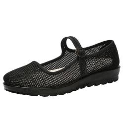 inupon Sommerschuhe Damen mesh Mary Jane Schuhe Leicht Bequem Atmungsaktiv Walkingschuhe Yoga Training Tanz Schuhe Outdoorschuhe (Schwarz, 39) von inupon