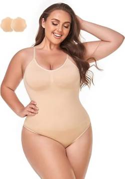 invfreso Body Damen Effektive Shapewear Damen Vielseitige Bodysuit Women mit Bauchweg-Effekt und atmungsaktiven Materialien (Hüften Umwickeln-Beige, L) von invfreso