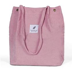 iophi Mode Strandtasche Tote Bag, Leichte Cord Tasche Damen Jutebeutel Umhängetasche Shopper Damen Groß Beutel für Schule, Arbeit, Einkaufen, Reisen und den Täglichen Gebrauch (Pink) von iophi