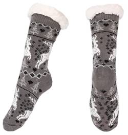 irisaa 1 Paar Wintersocken Kuschelsocken mit ABS Sohle für Damen Warme Hüttensocken mit Sterne Muster dicke Stoppersocken Anti Rutsch, Socken Größe:36-41, Socken Farben 2020:Grau von irisaa