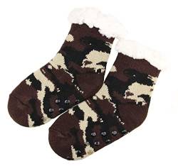 irisaa 1 Paar Wintersocken Kuschelsocken mit ABS Sohle für Mädchen Kinder Warme Hüttensocken dicke Stoppersocken Anti Rutsch, Socken Größe:32-35, Socken Farben 2020:Braun Camouflage von irisaa