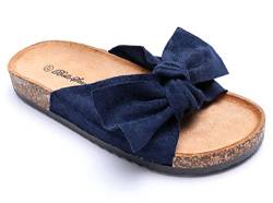 irisaa Bunte Pantoletten Sandalen mit Schleifen oder Blumen zum Sommer, 2019 Patoletten Farbe (1):Blue, Schuhgröße 36-41:36 von irisaa