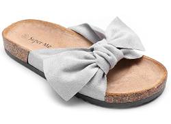 irisaa Bunte Pantoletten Sandalen mit Schleifen oder Blumen zum Sommer, 2019 Patoletten Farbe (1):Grey, Schuhgröße 36-41:36 von irisaa