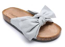 irisaa Bunte Pantoletten Sandalen mit Schleifen oder Blumen zum Sommer, 2019 Patoletten Farbe (1):Hell Blau, Schuhgröße 36-41:38 von irisaa