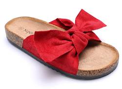 irisaa Bunte Pantoletten Sandalen mit Schleifen oder Blumen zum Sommer, 2019 Patoletten Farbe (1):Red, Schuhgröße 36-41:38 von irisaa