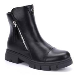 irisaa Chelsea Boots mit Blockabsatz, Damen Stiefeletten Winterschuhe Schnürboots Warm Gefüttert, Größe:39, STF Farbe:Schwarz von irisaa