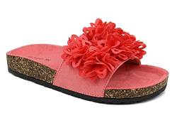 irisaa Damen Pantoletten Sandalen mit Blumen und Blümchen Hausschuhe zum Sommer, 2019 Patoletten Farbe (1):Red, Schuhgröße 36-41:38 von irisaa