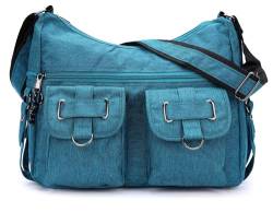 irisaa Damen Schultertasche, Canvas Multifunkionale Umhängetasche, Casual Handtasche mit vielen fächern Unisex, DKB Farbe:Blau von irisaa