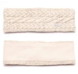 irisaa Damen Stirnband Winter, made in EU, warmes gestricktes Haarband Mädchen Ohrwärmer mit Zopfmuster, gefüttertes Kopfband mit Fleece Innenfutter, stirnband farbe:Beige von irisaa