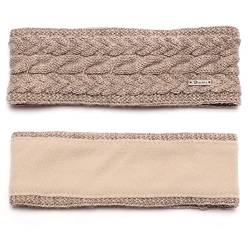 irisaa Damen Stirnband Winter, made in EU, warmes gestricktes Haarband Mädchen Ohrwärmer mit Zopfmuster, gefüttertes Kopfband mit Fleece Innenfutter, stirnband farbe:Khaki von irisaa