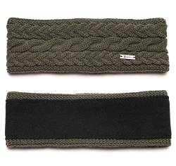 irisaa Damen Stirnband Winter, made in EU, warmes gestricktes Haarband Mädchen Ohrwärmer mit Zopfmuster, gefüttertes Kopfband mit Fleece Innenfutter, stirnband farbe:Oliver Grün von irisaa