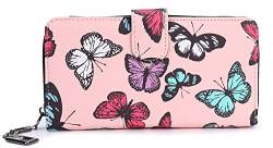 irisaa Geldbörse Damen Groß, Blumen Bunt, Viele Fächer, Portemonnaie mit Reißverschluss, Ethno Gelbeutel, Damen Tasche:Pink Schmetterling von irisaa