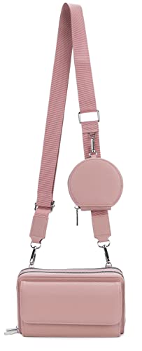 irisaa Handy Umhängetasche Damen Crossbody Bag, 3 in 1 Schultertasche mit abnehmbarer Münzbörse breitem Riemen, Multi Tasche RFID Geldbörse, DKB Farbe:Uni Altrosa von irisaa