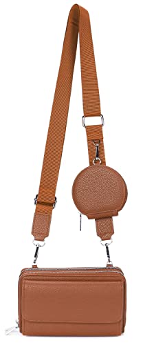 irisaa Handy Umhängetasche Damen Crossbody Bag, 3 in 1 Schultertasche mit abnehmbarer Münzbörse breitem Riemen, Multi Tasche RFID Geldbörse, DKB Farbe:Uni Braun von irisaa