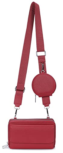 irisaa Handy Umhängetasche Damen Crossbody Bag, 3 in 1 Schultertasche mit abnehmbarer Münzbörse breitem Riemen, Multi Tasche RFID Geldbörse, DKB Farbe:Uni Rot von irisaa