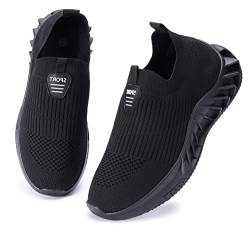 irisaa Slip On Damen Schuhe Sneaker Atmungsaktive Turnschuhe Fitnessschuhe Walkingschuhe Mädchen leichtes Straßenlaufschuhe, Farbe:Schwarz Sport, Größe:37 von irisaa