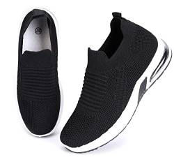irisaa Slip On Damen Schuhe Sneaker Atmungsaktive Turnschuhe Fitnessschuhe Walkingschuhe Mädchen leichtes Straßenlaufschuhe, Farbe:schwarz, Größe:36 von irisaa