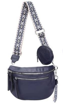 irisaa Umhängetasche Damen Crossbody Bag, 3 in 1 Schultertasche, Bauchtasche mit Reißverschluss und Verstellbarem breitem Gurt, Handtasche für Männer Frauen, DKB Farbe:Navy Doppel von irisaa