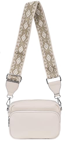 irisaa Umhängetasche Damen Crossbody Bag, kleine Schultertasche mit Reißverschluss und Verstellbarem breitem Gurt, Handtasche für Männer Frauen, DKB Farbe:Beige von irisaa