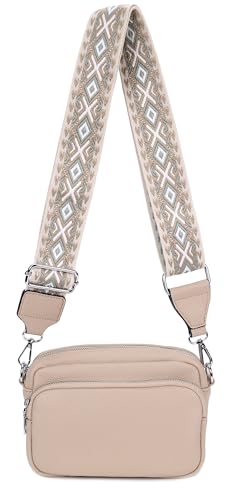 irisaa Umhängetasche Damen Crossbody Bag, kleine Schultertasche mit Reißverschluss und Verstellbarem breitem Gurt, Handtasche für Männer Frauen, DKB Farbe:Khaki von irisaa