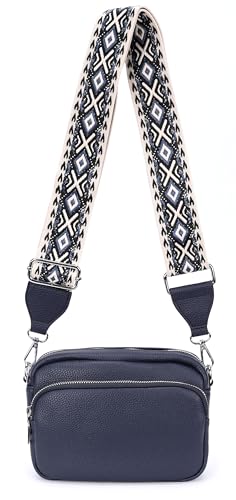 irisaa Umhängetasche Damen Crossbody Bag, kleine Schultertasche mit Reißverschluss und Verstellbarem breitem Gurt, Handtasche für Männer Frauen, DKB Farbe:Navy von irisaa