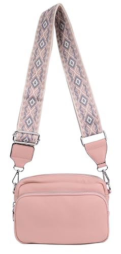 irisaa Umhängetasche Damen Crossbody Bag, kleine Schultertasche mit Reißverschluss und Verstellbarem breitem Gurt, Handtasche für Männer Frauen, DKB Farbe:Pink von irisaa