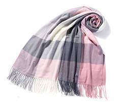 irisaa XXL Damen karierter Schal langer Winterschal warm und weich 192cm×72cm, Schals Farbe 2019:Pink-Grau von irisaa