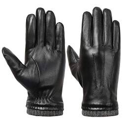 isilila Herren-Handschuhe aus echtem Leder, Touchscreen-Texting, gefüttert, Schaffell, warme Winterhandschuhe zum Autofahren/Radfahren, Black-Lk, Medium von isilila