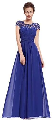 iyoimono Damen Abendkleider Elegant für Hochzeit Cocktailkleid Spitzen Ballkleider Maxilang Damen Ärmellos Rundhals Vintage Spitzenkleid Hochzeit Chiffon Faltenrock Langes Kleid（Königsblau,XL） von iyoimono