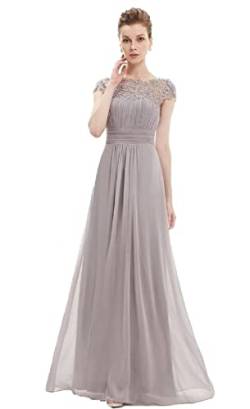 iyoimono Damen Abendkleider Elegant für Hochzeit Cocktailkleid Spitzen Ballkleider Maxilang Damen Ärmellos Rundhals Vintage Spitzenkleid Hochzeit Chiffon Faltenrock Langes Kleid（Silber-Grau,M） von iyoimono