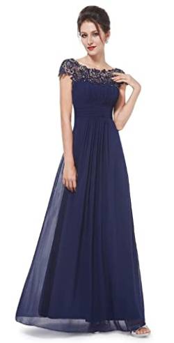 iyoimono Damen Abendkleider Elegant für Hochzeit Cocktailkleid Spitzen Ballkleider Maxilang Damen Elegant Ärmellos Rundhals Vintage Spitzenkleid Hochzeit Chiffon Faltenrock Langes Kleid（Navy blau,M） von iyoimono