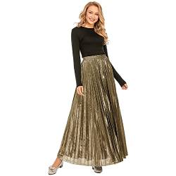 iyoimono Damen Lang A-Linie Plisseerock Maxi Faltenrock Female Maxirock Faltendetail Festliche Röck Strandrock mit Hoher Taille Lange Sommerrock Vintage Rock Goldenes Seiden Rock（Gold，XL） von iyoimono