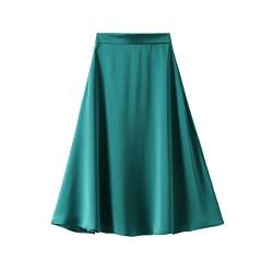 iyoimono Damen Satin Midi Rock Basic Kontur Beiläufig Schlichter Rock A Linie Retro Rock Eleganter Hoher Taillen Satin Rock Casual Einfarbiger Knielang Rock（Dunkelgrün,XL） von iyoimono