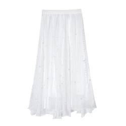 iyoimono Damen Tüllrock Falten Rock Höhe Taille A Line Mesh Freizeit Fashion Skirt Spitze Rock Midi Plisseerock Lässig Frühlingsrock（6802 Weiß） von iyoimono