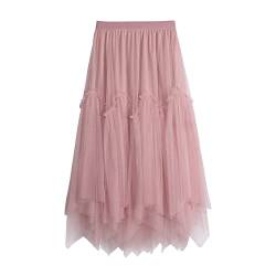 iyoimono Damen Tüllrock Falten Rock Höhe Taille A Line Mesh Freizeit Fashion Skirt Spitze Rock Midi Plisseerock Lässig Frühlingsrock（6804 Rosa） von iyoimono