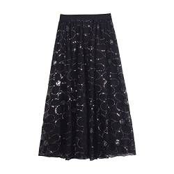 iyoimono Damen Tüllrock Falten Rock Höhe Taille A Line Mesh Freizeit Fashion Skirt Spitze Rock Midi Plisseerock Lässig Frühlingsrock（6805 Schwarz） von iyoimono