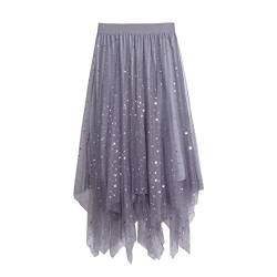 iyoimono Damen Tüllrock Falten Rock Höhe Taille A Line Mesh Freizeit Fashion Skirt Spitze Rock Midi Plisseerock Lässig Frühlingsrock（6806 Silber-Grau） von iyoimono