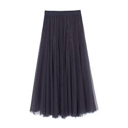 iyoimono Damen Tüllrock Falten Rock Höhe Taille A Line Mesh Freizeit Fashion Skirt Spitze Rock Midi Plisseerock Lässig Frühlingsrock（Dunkelgrau） von iyoimono