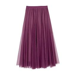 iyoimono Damen Tüllrock Falten Rock Höhe Taille A Line Mesh Freizeit Fashion Skirt Spitze Rock Midi Plisseerock Lässig Frühlingsrock（Dunkelviolett） von iyoimono