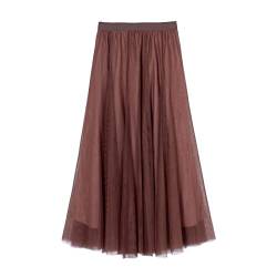 iyoimono Damen Tüllrock Falten Rock Höhe Taille A Line Mesh Freizeit Fashion Skirt Spitze Rock Midi Plisseerock Lässig Frühlingsrock（Hellbraun） von iyoimono