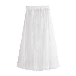 iyoimono Damen Tüllrock Falten Rock Höhe Taille A Line Mesh Freizeit Fashion Skirt Spitze Rock Midi Plisseerock Lässig Frühlingsrock（Weiß） von iyoimono