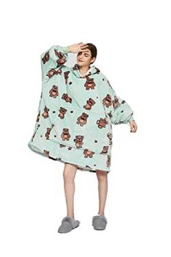 iyoimono Hoodie Decke für Damen Flanell Fleece Pullover Sweatshirt Decke Flauschige Sherpa TV-Decke mit Ärmeln Übergroße Kapuzen Pullover Kuscheldecke Einheitsgröße（Grüner Bär） von iyoimono