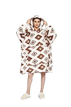 iyoimono Hoodie Decke für Damen Flanell Fleece Pullover Sweatshirt Decke Flauschige Sherpa TV-Decke mit Ärmeln Übergroße Kapuzen Pullover Kuscheldecke Einheitsgröße（Khaki Diamant） von iyoimono