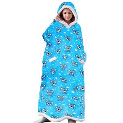 iyoimono Hoodie Decke für DamenHerren Flanell Fleece Oversized Kapuzen Pullover Sweatshirt Kuscheldecke Flauschige Sherpa TV-Decke mit Ärmeln Übergroße Tragbar Ganzkörperdecke(Blauer Koala,150cm) von iyoimono