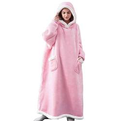 iyoimono Hoodie Decke für DamenHerren Flanell Fleece Oversized Kapuzen Pullover Sweatshirt Kuscheldecke Flauschige Sherpa TV-Decke mit Ärmeln Übergroße Tragbar Ganzkörperdecke(Hell-Pink,150cm) von iyoimono