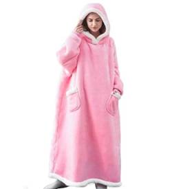 iyoimono Hoodie Decke für DamenHerren Flanell Fleece Oversized Kapuzen Pullover Sweatshirt Kuscheldecke Flauschige Sherpa TV-Decke mit Ärmeln Übergroße Tragbar Ganzkörperdecke(Rosa,150cm) von iyoimono