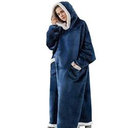 iyoimono Hoodie Decke für DamenHerren Flanell Fleece Oversized Weich Pullover Sweatshirt Kuscheldecke Flauschige Sherpa TV-Decke mit Ärmeln Übergroße Tragbar Ganzkörperdecke(Navy blau,120cm) von iyoimono