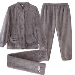 iyoimono Schlafanzug Für Damen 2-Set Pyjama Mit Lange Oberteile Und Hosen Polar Fleece Hausanzug Kuschelige Und Warmes Flanell Nachtwasche PjS Für Frauen Flanell Fleece für Winter Sleepwear von iyoimono