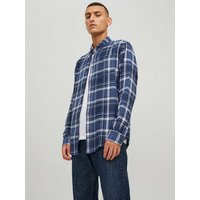 Jack & Jones Langarmhemd Kariertes Flanell Hemd Freizeit Shirt JJECLASSIC 4304 in Blau-Weiß von jack & jones