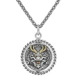 jackeywu Mode Chinesischer Stil Zwölf Tierkreiszeichen Drache Jahr Anhänger Drehbare runde Halskette 925 Silber Halskette trendiges Männergeschenk von jackeywu